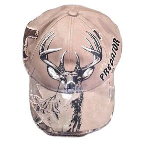 Buck Wear Predator Whitetail Deer Camo Distressed Strapback Hat Hunting Cap